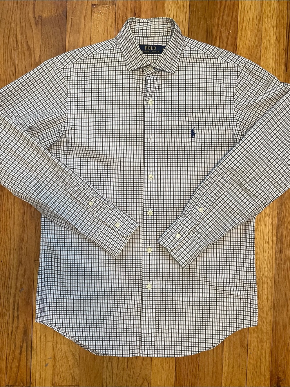 Polo Ralph Lauren White Brown Black Check Long Sleeve Button-Down Shirt Men’s S